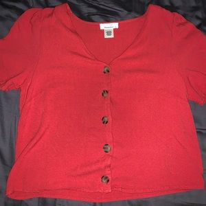 red cropped blouse